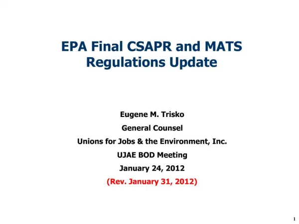 EPA Final CSAPR and MATS Regulations Update