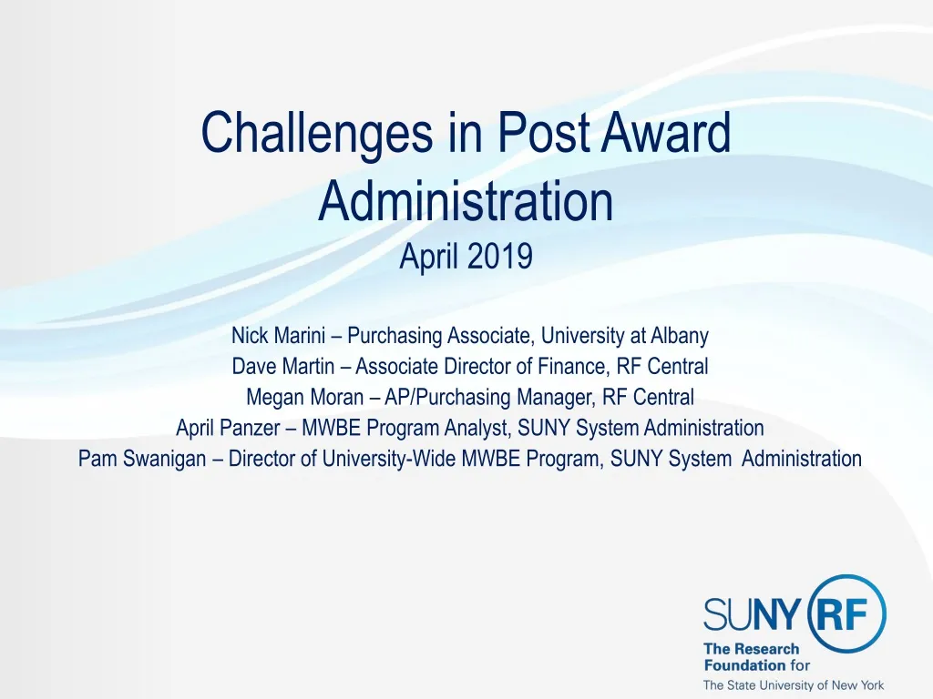 challenges in post award administration april 2019