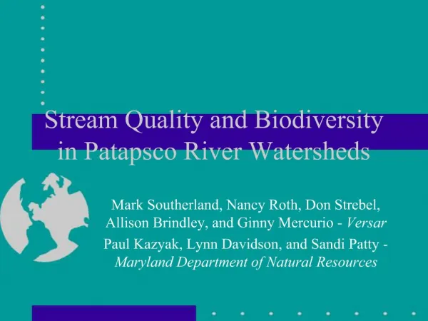 Stream Quality and Biodiversity in Patapsco River Watersheds