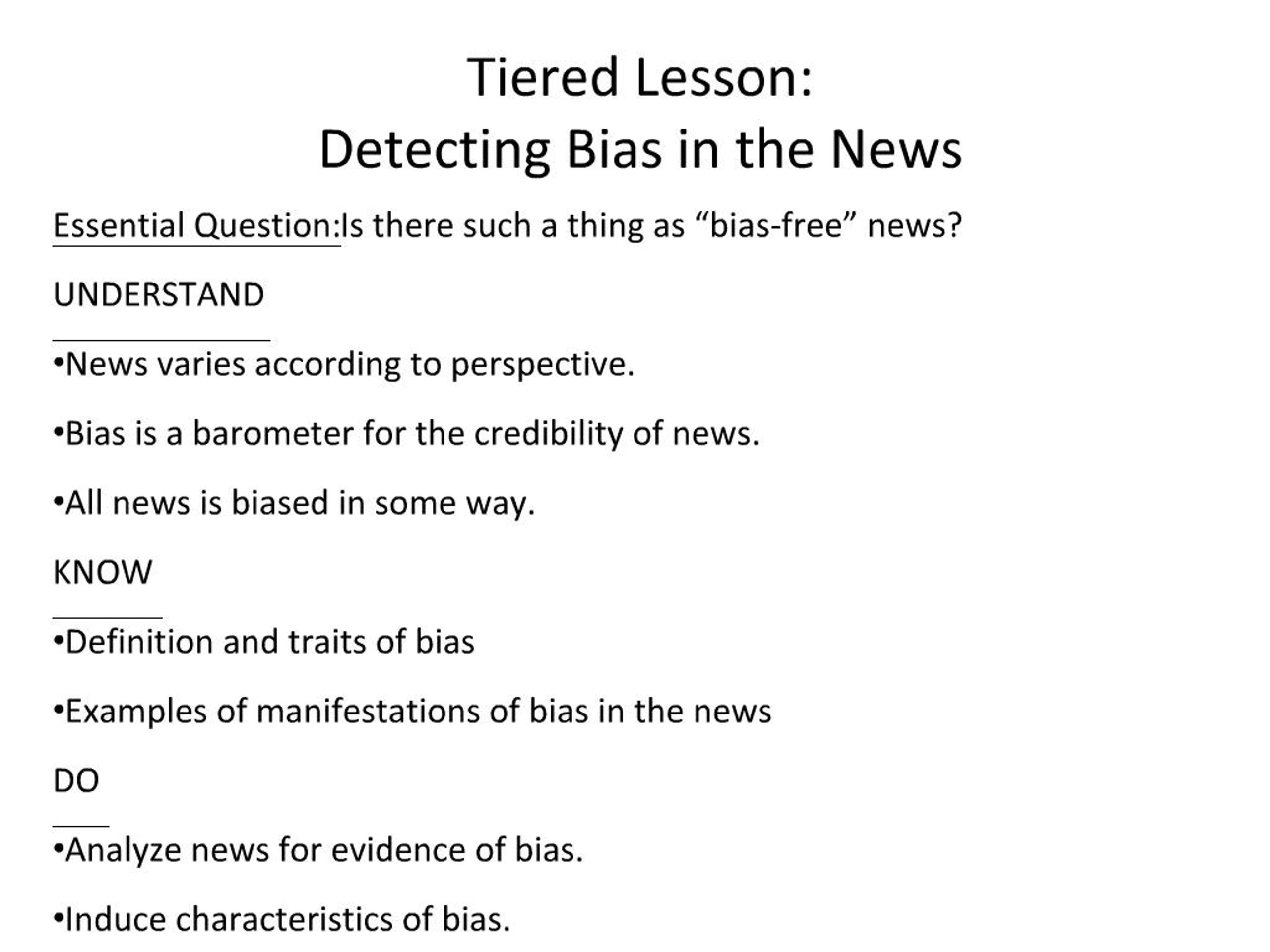 PPT - Tiered Lesson: Detecting Bias in the News PowerPoint Presentation ...