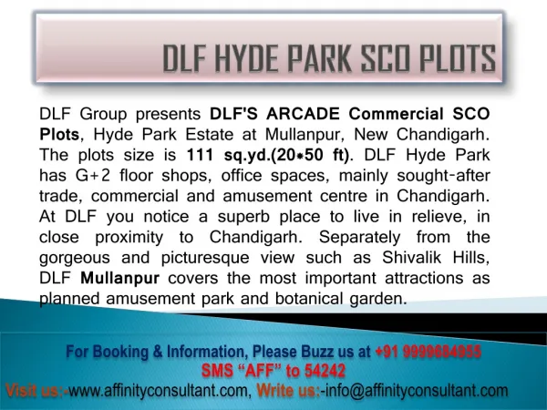 DLF Hyde Park SCO Plots @@9999684955 DLF Arcade Commercial