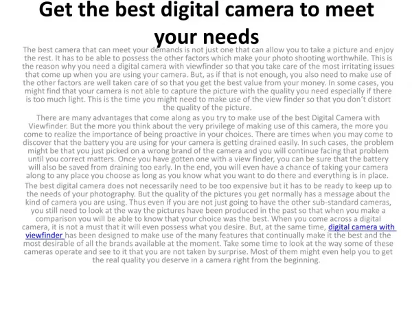 Get the best digital camera to meet your needs