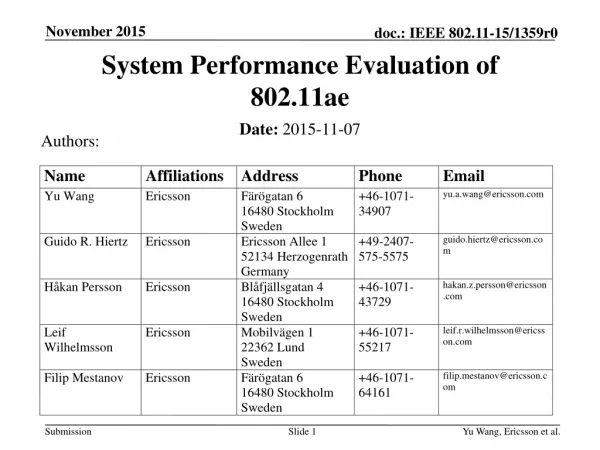 System Performance Evaluation of 802.11ae