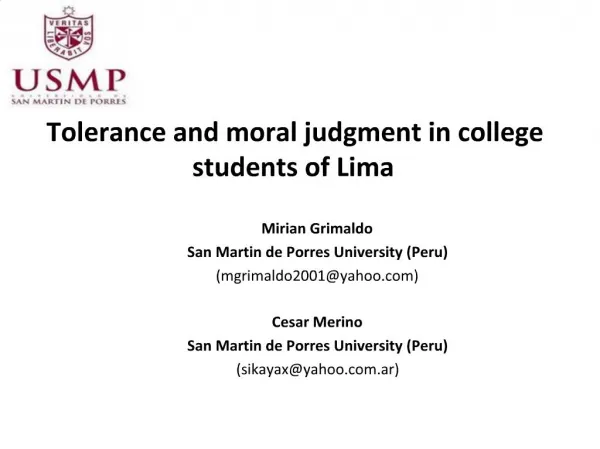 Tolerance and moral judgment in college students of Lima