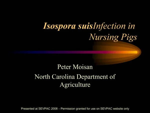 Isospora suis Infection in Nursing Pigs