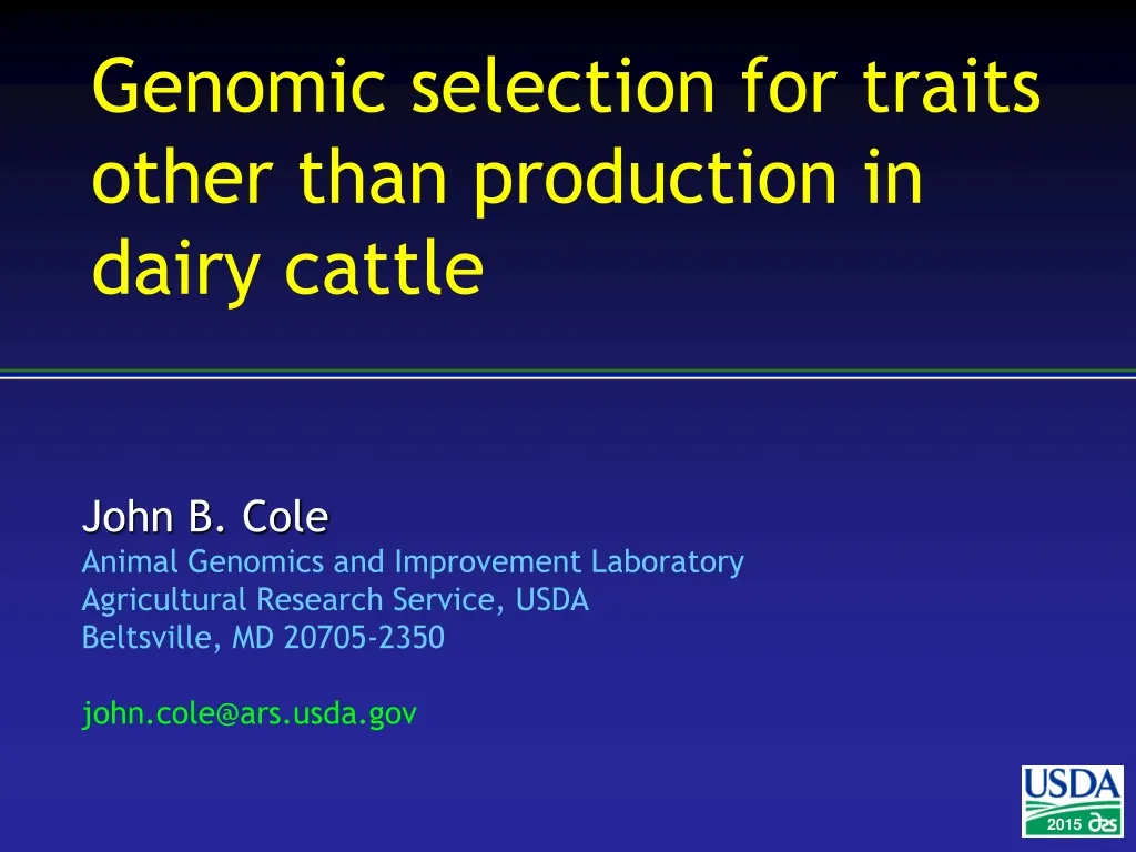 genomic selection for traits other than production in dairy cattle