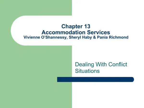 Chapter 13 Accommodation Services Vivienne O Shannessy, Sheryl Haby Pania Richmond