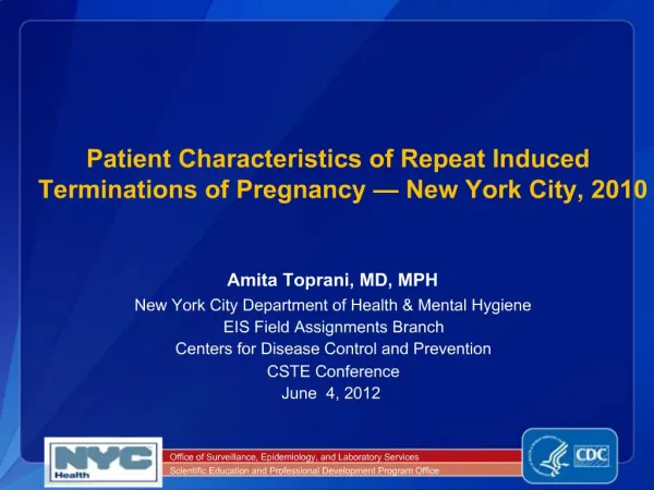 Patient Characteristics of Repeat Induced Terminations of Pregnancy New York City, 2010
