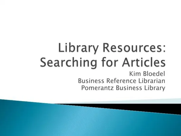 Library Resources: Searching for Articles