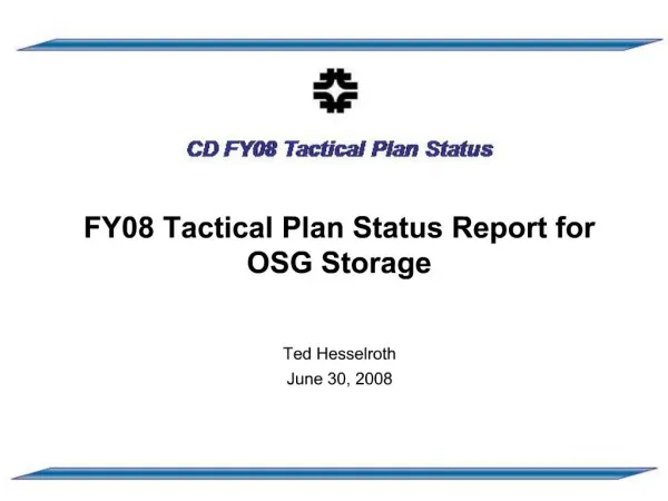 FY08 Tactical Plan Status Report for OSG Storage