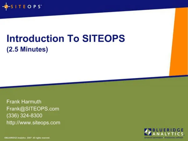 Introduction To SITEOPS 2.5 Minutes
