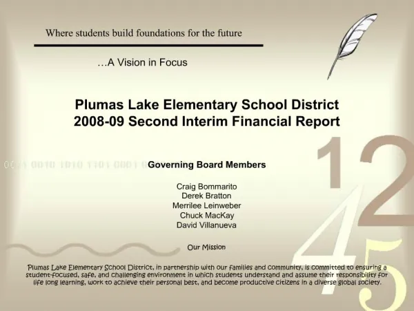 Plumas Lake Elementary School District 2008-09 Second Interim Financial Report