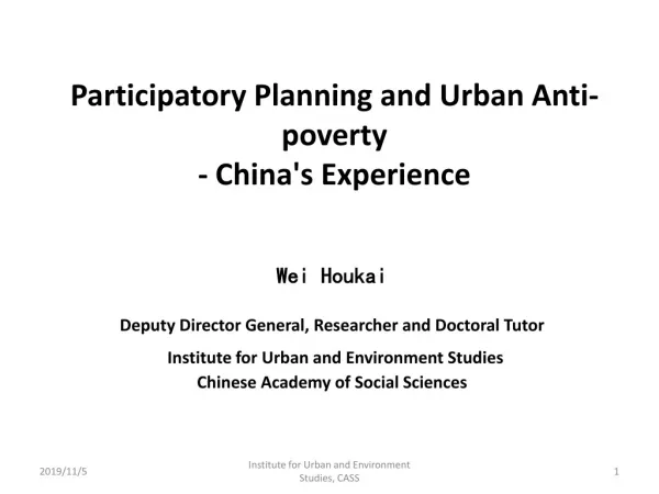 Participatory Planning and Urban Anti-poverty - China's Experience