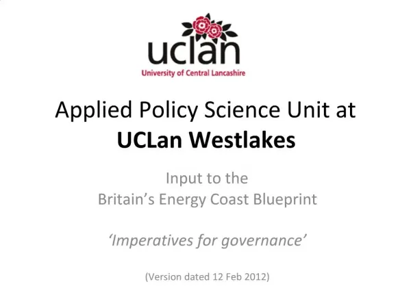 Applied Policy Science Unit at UCLan Westlakes