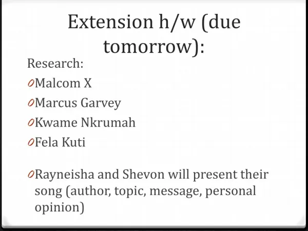 Extension h/w (due tomorrow):