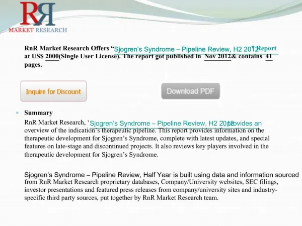 Sjogren’s Syndrome Pipeline Review H2 Market Report to 2012