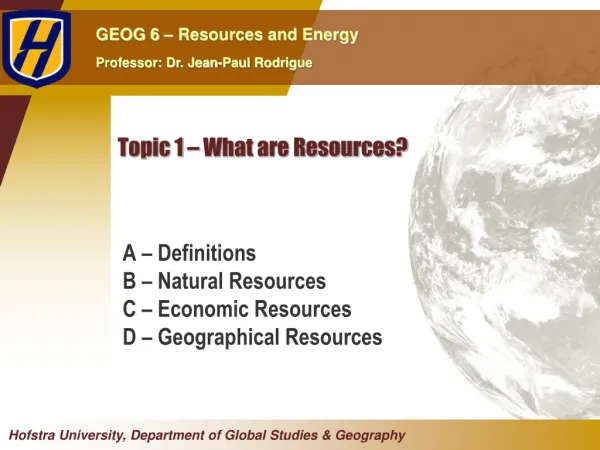 Topic 1 – What are Resources?