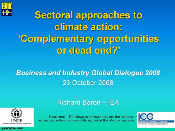 Sectoral approaches to climate action: Complementary opportunities or dead end