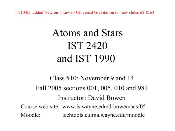 Atoms and Stars IST 2420 and IST 1990