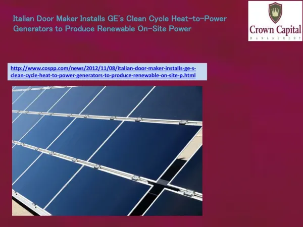 Italian Door Maker Installs GE's Clean Cycle Heat-to-Power G