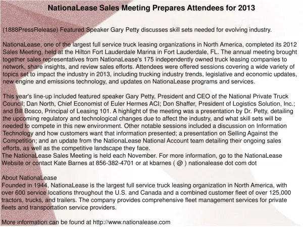 NationaLease Sales Meeting Prepares Attendees for 2013