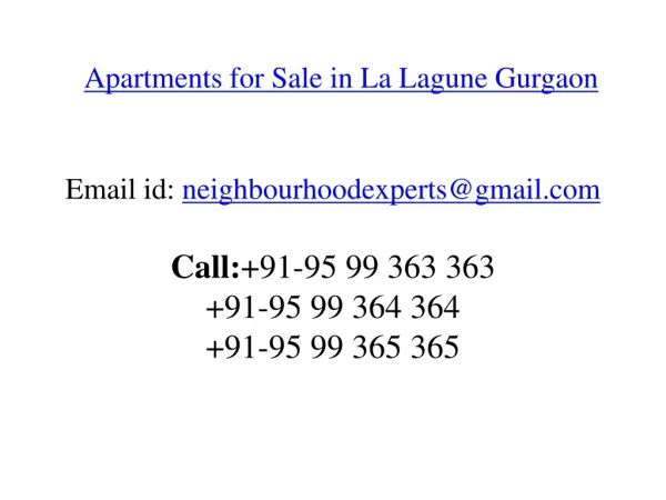 Apartments for Sale in La Lagune Gurgaon @ 9599363363
