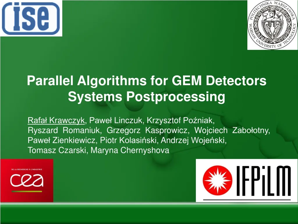 parallel algorithms for gem detectors systems postprocessing