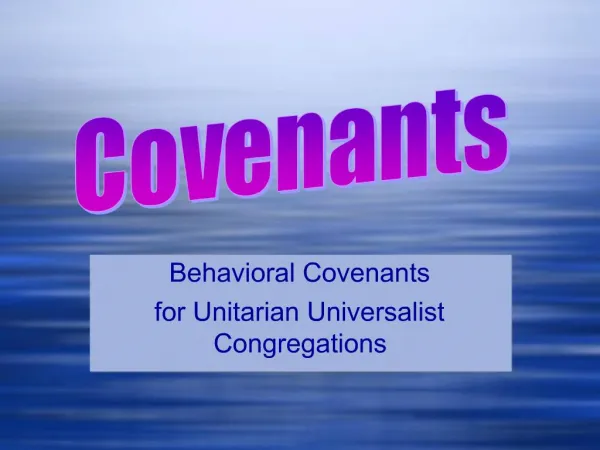 Behavioral Covenants for Unitarian Universalist Congregations