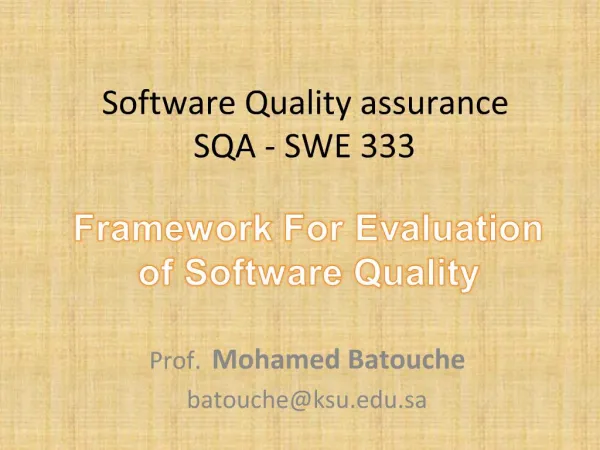 Software Quality assurance SQA - SWE 333