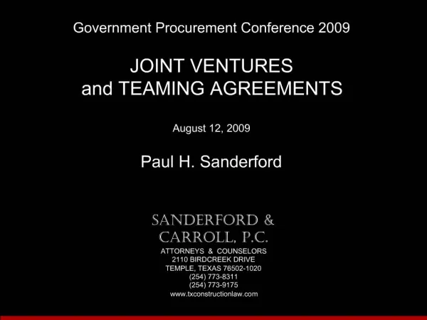 Sanderford Carroll, P.C. ATTORNEYS COUNSELORS 2110 BIRDCREEK DRIVE TEMPLE, TEXAS 76502-1020 254 773-8311 254 773-917